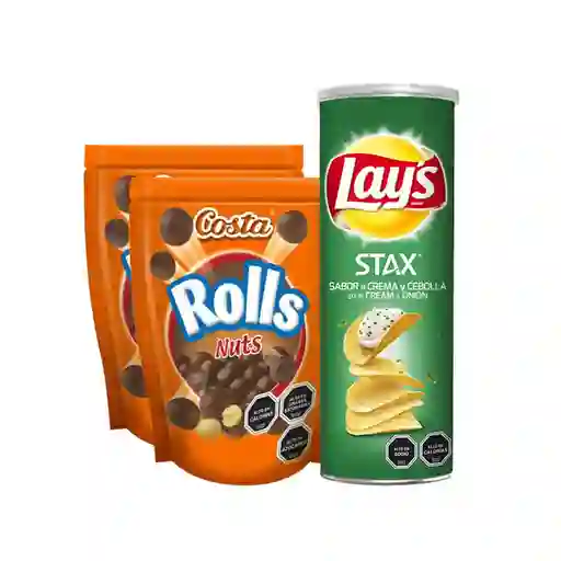 Combo Lays Papas Fritas Stax Sabor a Crema y Cebolla Rolls Bolit