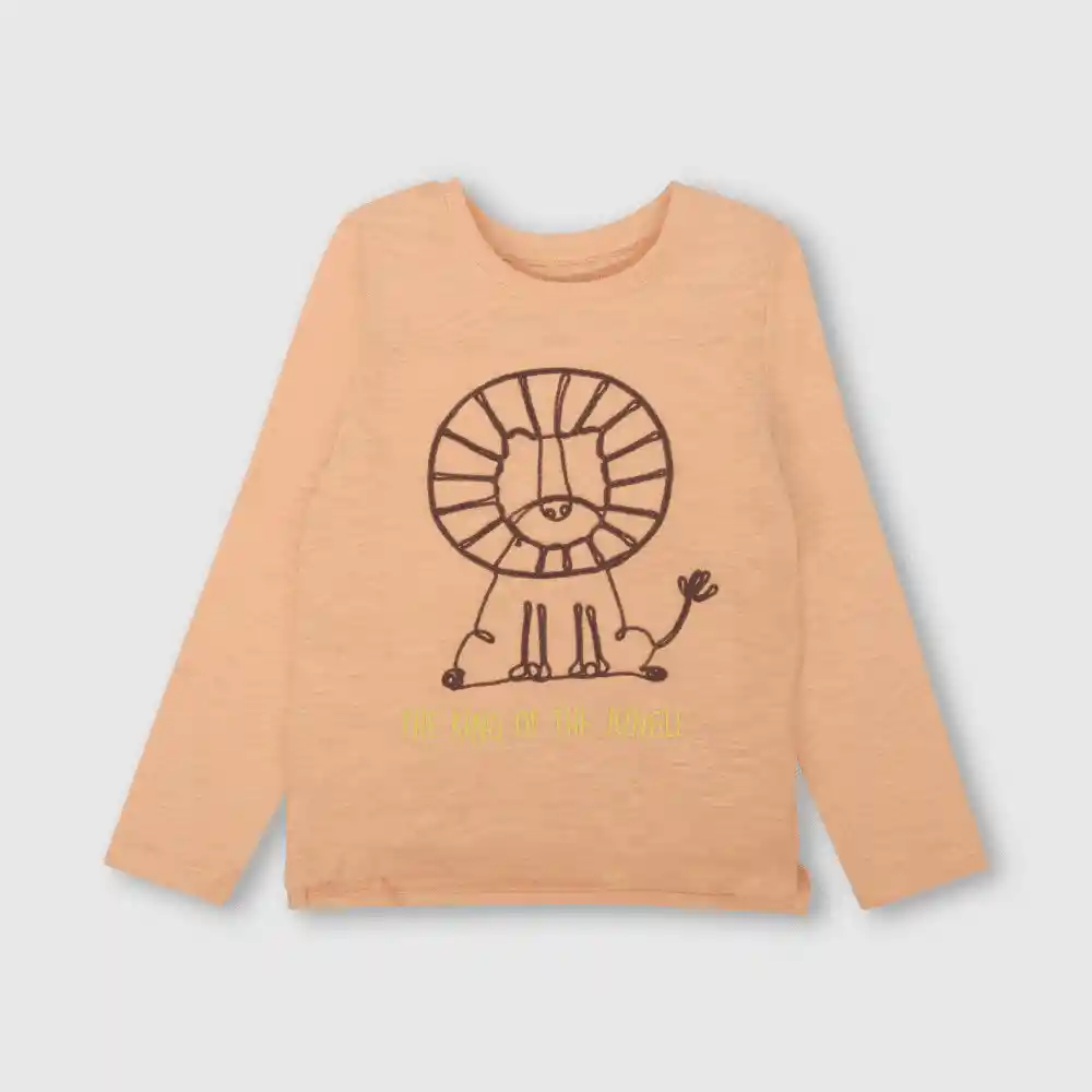 Polera León Con Cordon De Niño Naranjo Talla 3/6 Meses