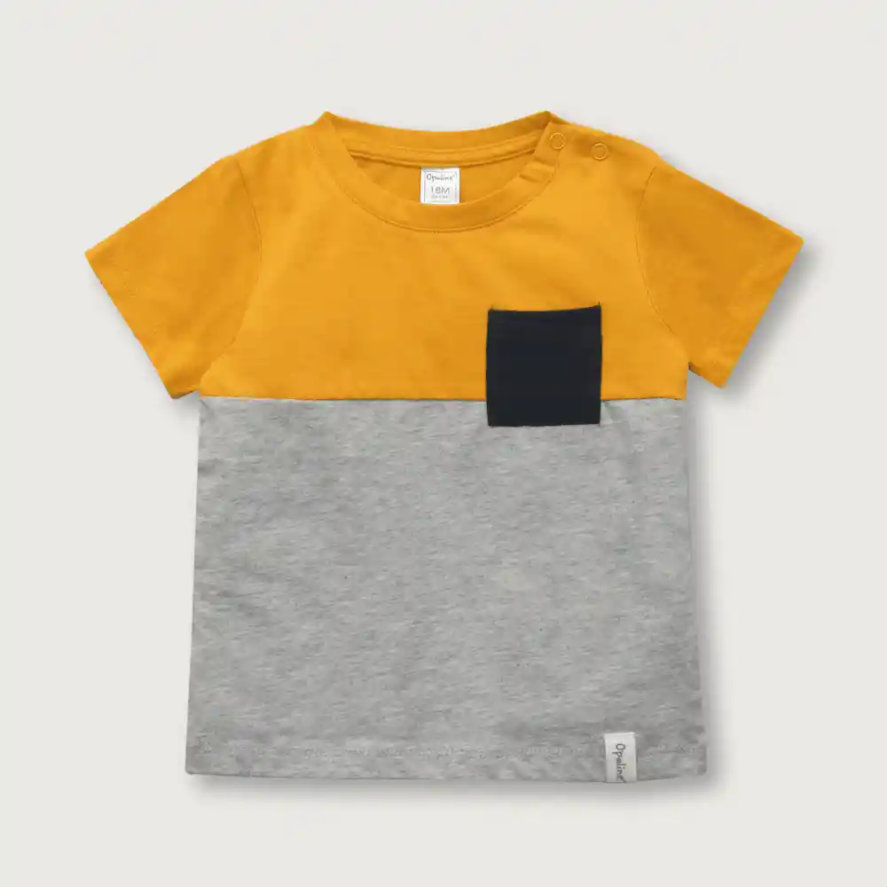Polera Bloque Niño En Gris Y Mostaza Talla 6 Meses
