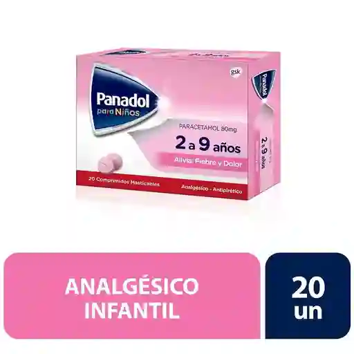 Panadol para Niños 2 A 9 Años Comprimidos Masticables (80 mg)