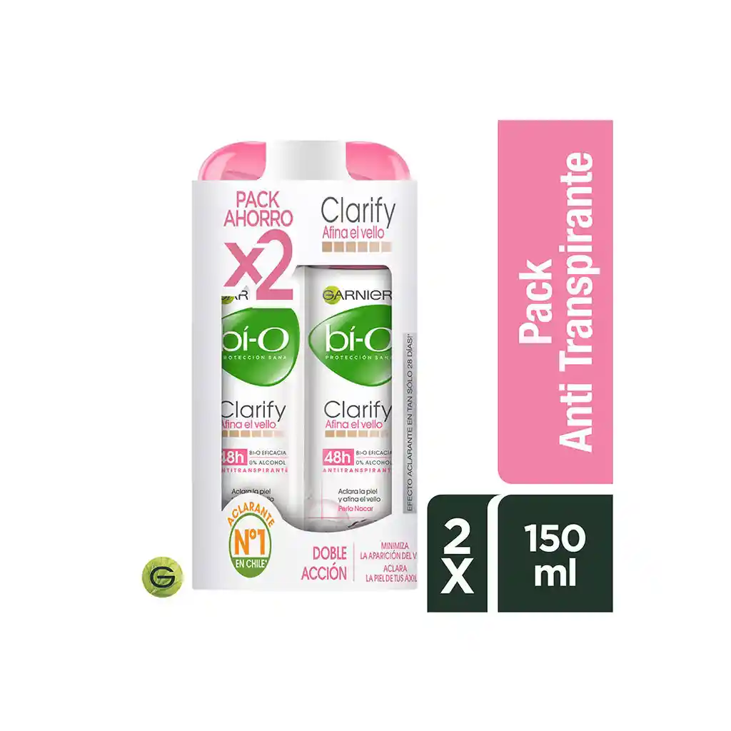 Garnier-Bi-O Desodorante Pack 2X Clarify Afina Spray Mujer
