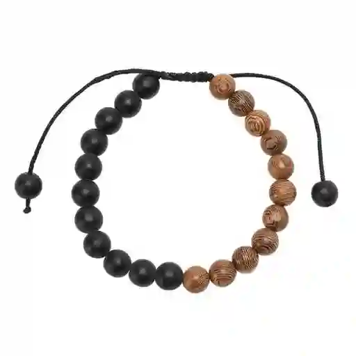 Pulsera de Esferas de Madera y Onix Ajustable