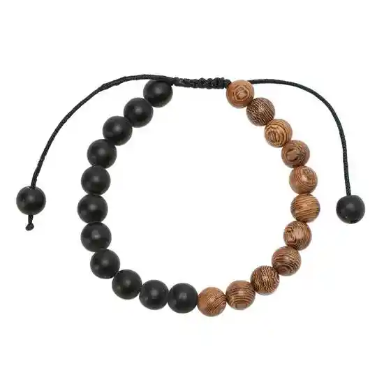 Pulsera de Esferas de Madera y Onix Ajustable