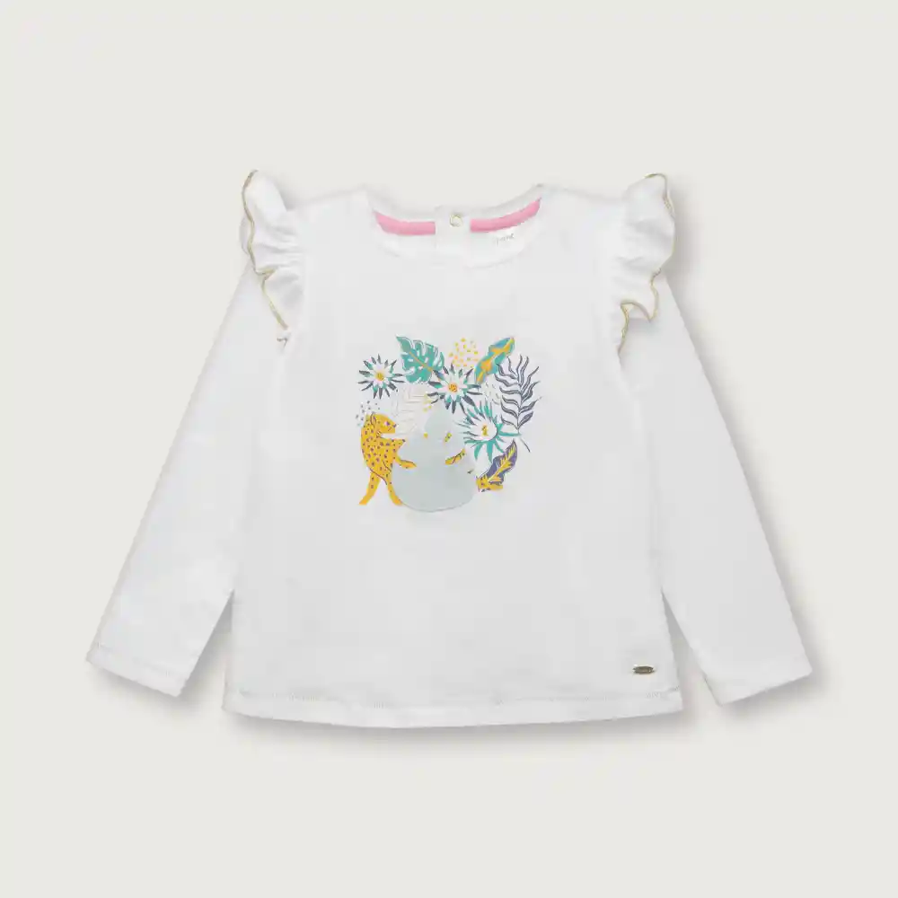 Polera Manga Larga Selva Para Niña Blanca Talla 12M Opaline