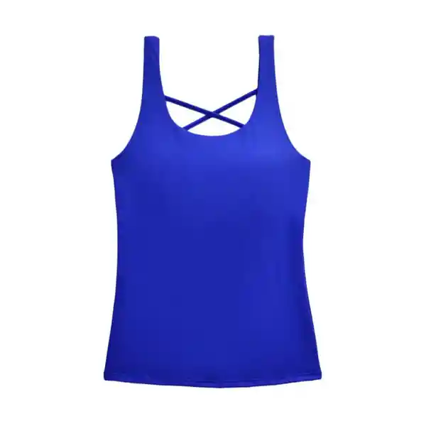 Polera de Tankini Con Escote en la Espalda Azul Talla S Samia