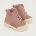 Botines Cuello Cotelé Cordón y Cierre Rosado Talla 24 Opaline