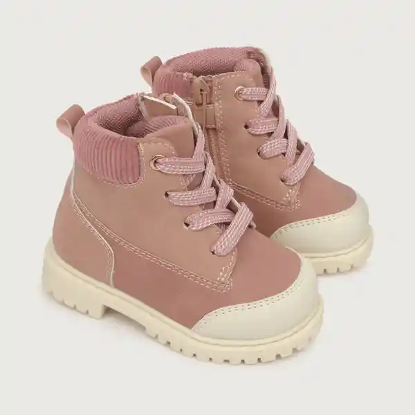 Botines Cuello Cotelé Cordón y Cierre Rosado Talla 24 Opaline