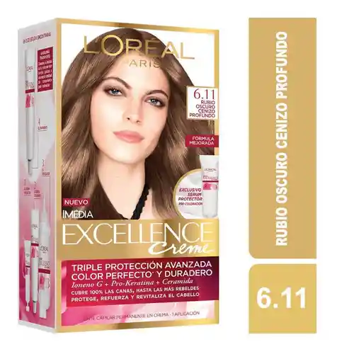 Loreal Paris Tinte Permanente Capilar Excellence N°611 Rubio Oscuro Cenizo Profundo