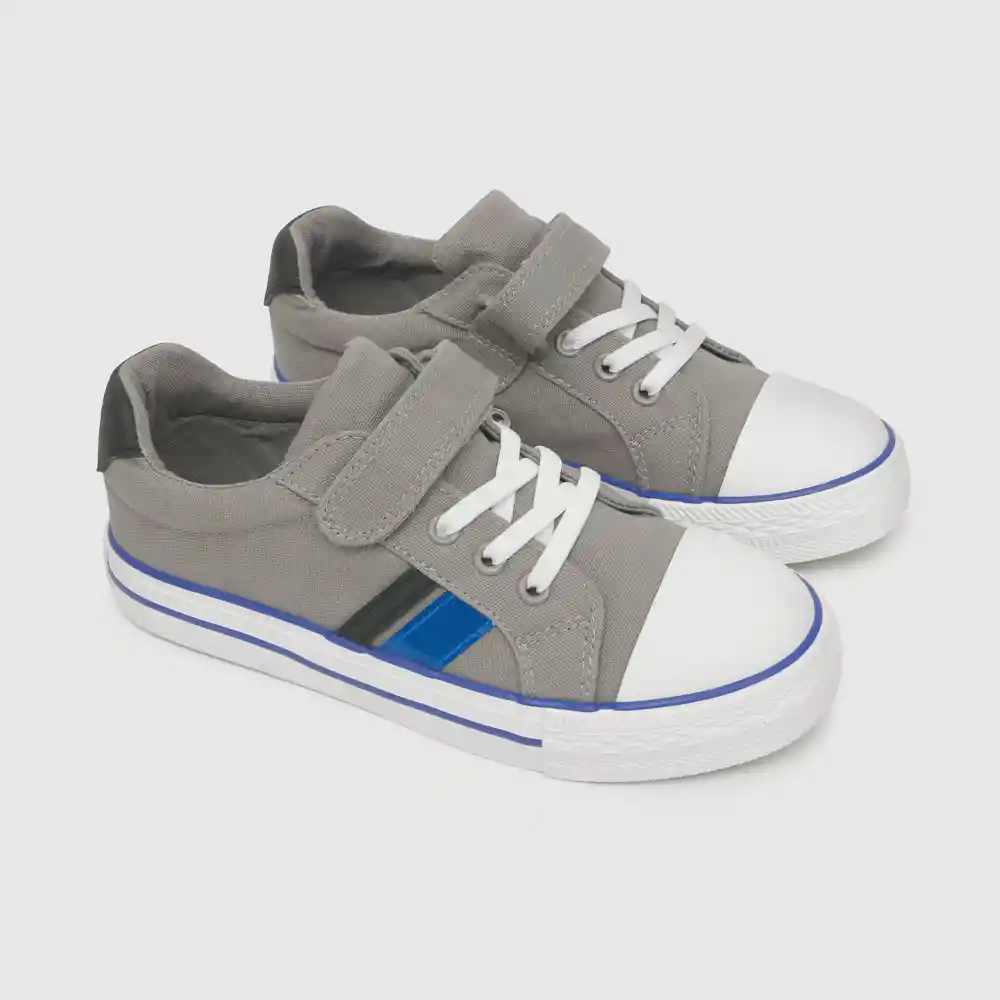 Zapatillas Velcro Elástico Lona Niño Gris Talla 29