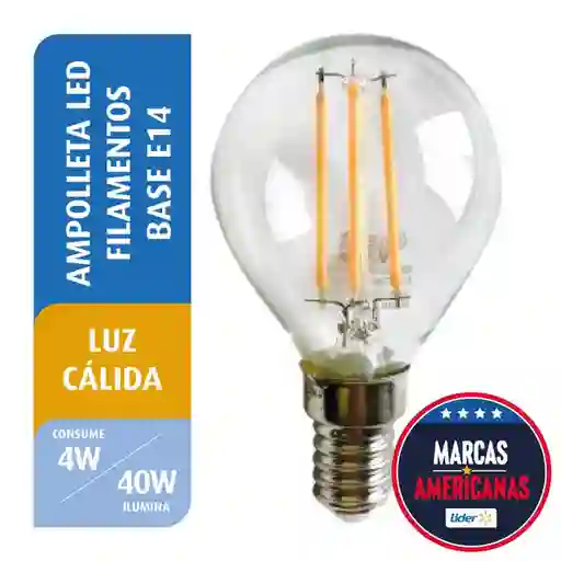 Ampolleta Led Filamento Mini Bola 4W Luz Cálida E14 Great Value