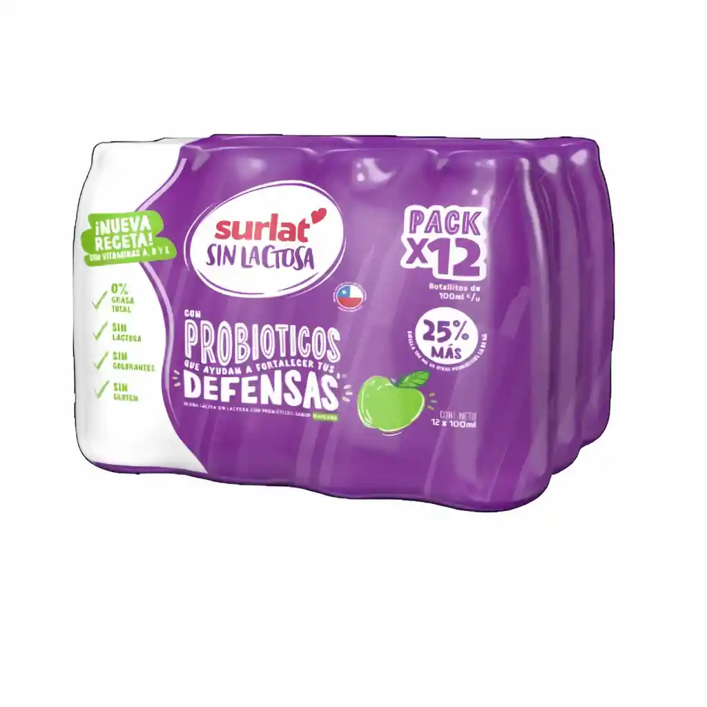Surlat Pack Bebida Láctea Con Probióticos Sin Lactosa Manzana