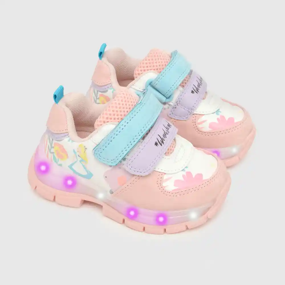 Zapatillas Luces Velcros Disney Rosado Talla 23