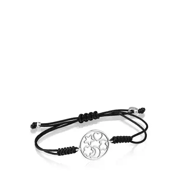 Tous Pulsera Silueta de Plata y Cordón Negro