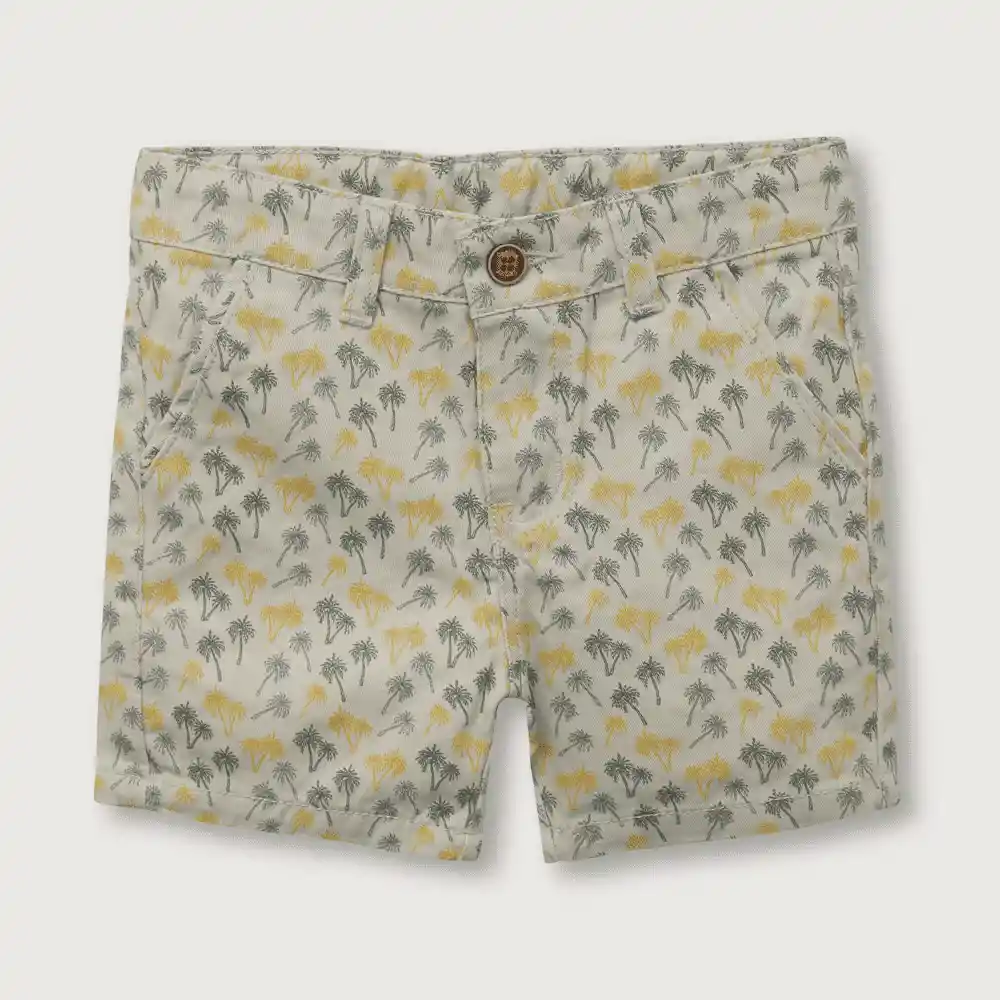 Bermuda Full Print De Palmeras Para Niño Beige Talla 2a