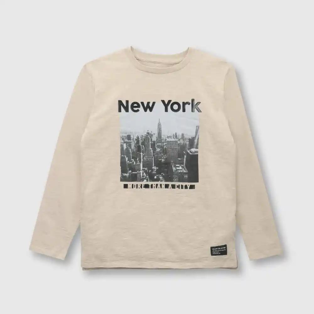 Polera New York Para Niño Beige Talla 3a
