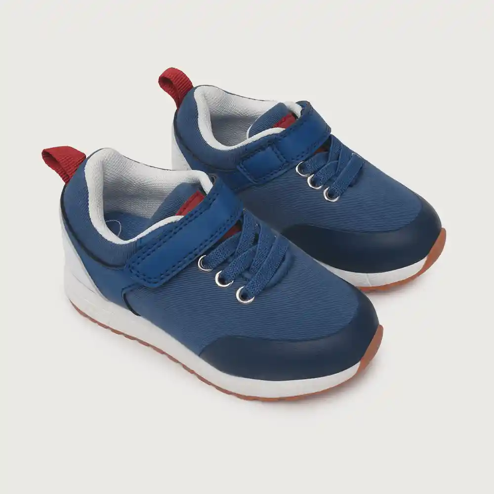 Zapatillas Urbana De Velcro Para Niño Azul/vino Talla 22