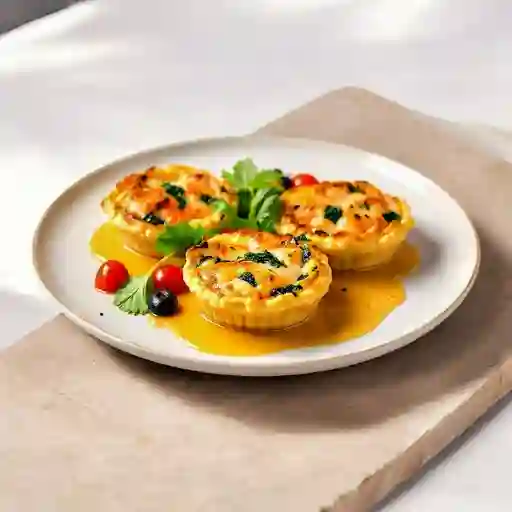 Quiches De Salmon, Champinon, Tomate Albahaca, Espinaca