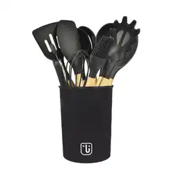 Simplit Set Utensilios de Cocina Silicona Negro