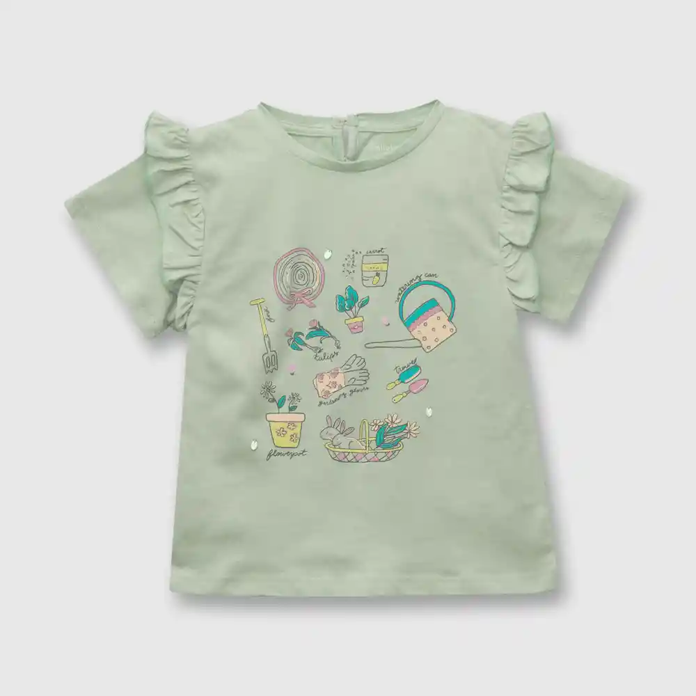 Polera Jardineria De Niña Verde Talla 24 Meses