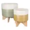 Maceta de Cerámica Con Base de Bambú 27 x 21 cm Casaideas