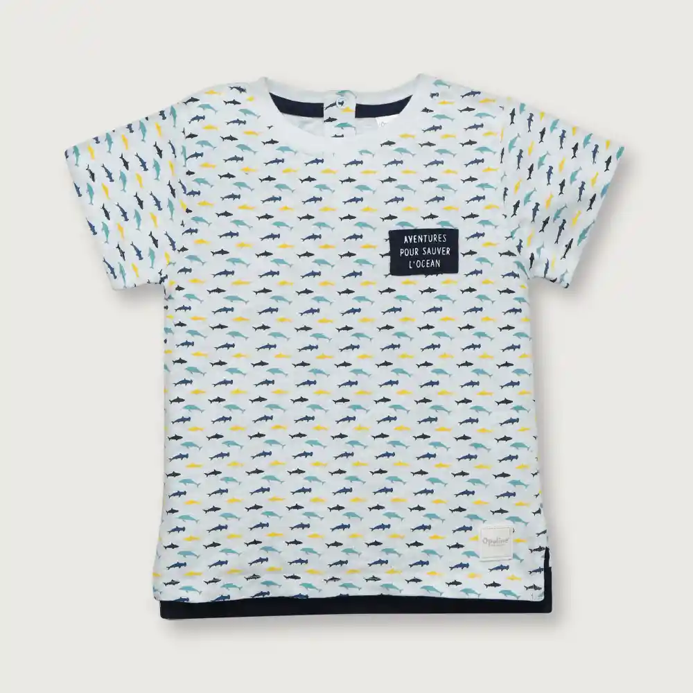 Polera Full Print Niño Blanca Talla 2 A