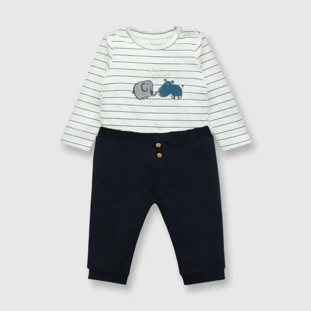 Conjunto Elefantito De Bebe Niño Blanco Talla 6/9m