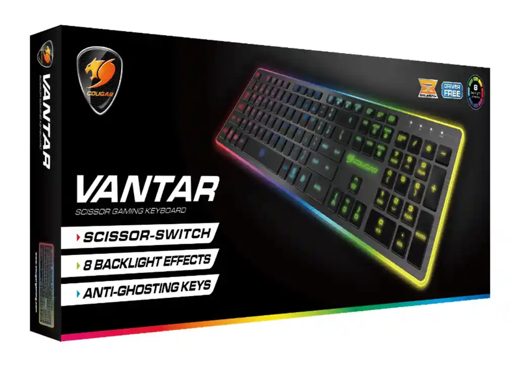 TECLADO GAMER VANTAR USB QWERTY MEMBRANA 8 EFECTOS BACKLIGHT COUGAR