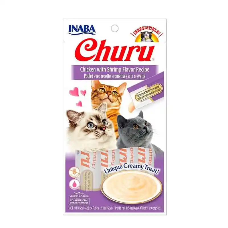 Inaba Churu Gato Pollo con Camarón 56g (4 tubos)