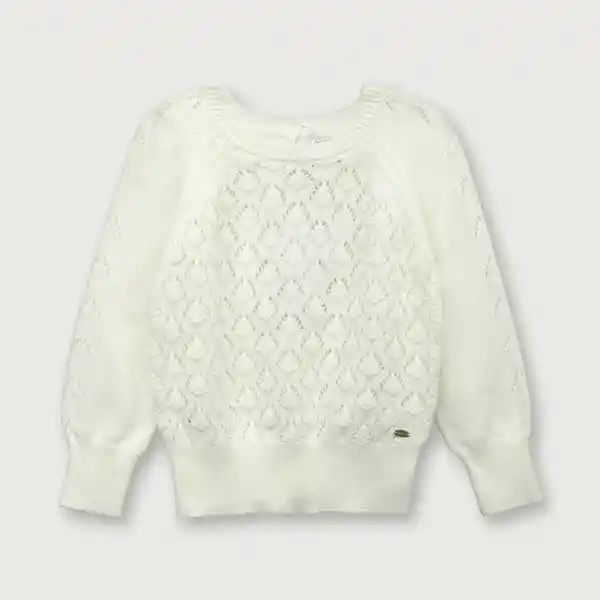 Sweater Manga Raglán Con Calado de Niña Blanco Talla 2A Opaline