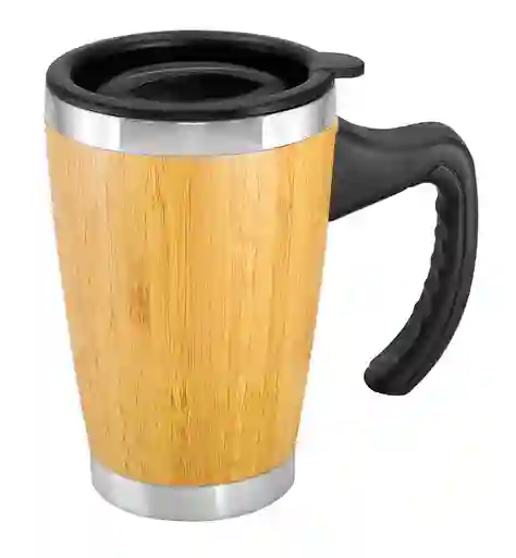 Mug Taza Madera Bambú Con Asa Y Tapa Ecológico 400 Ml