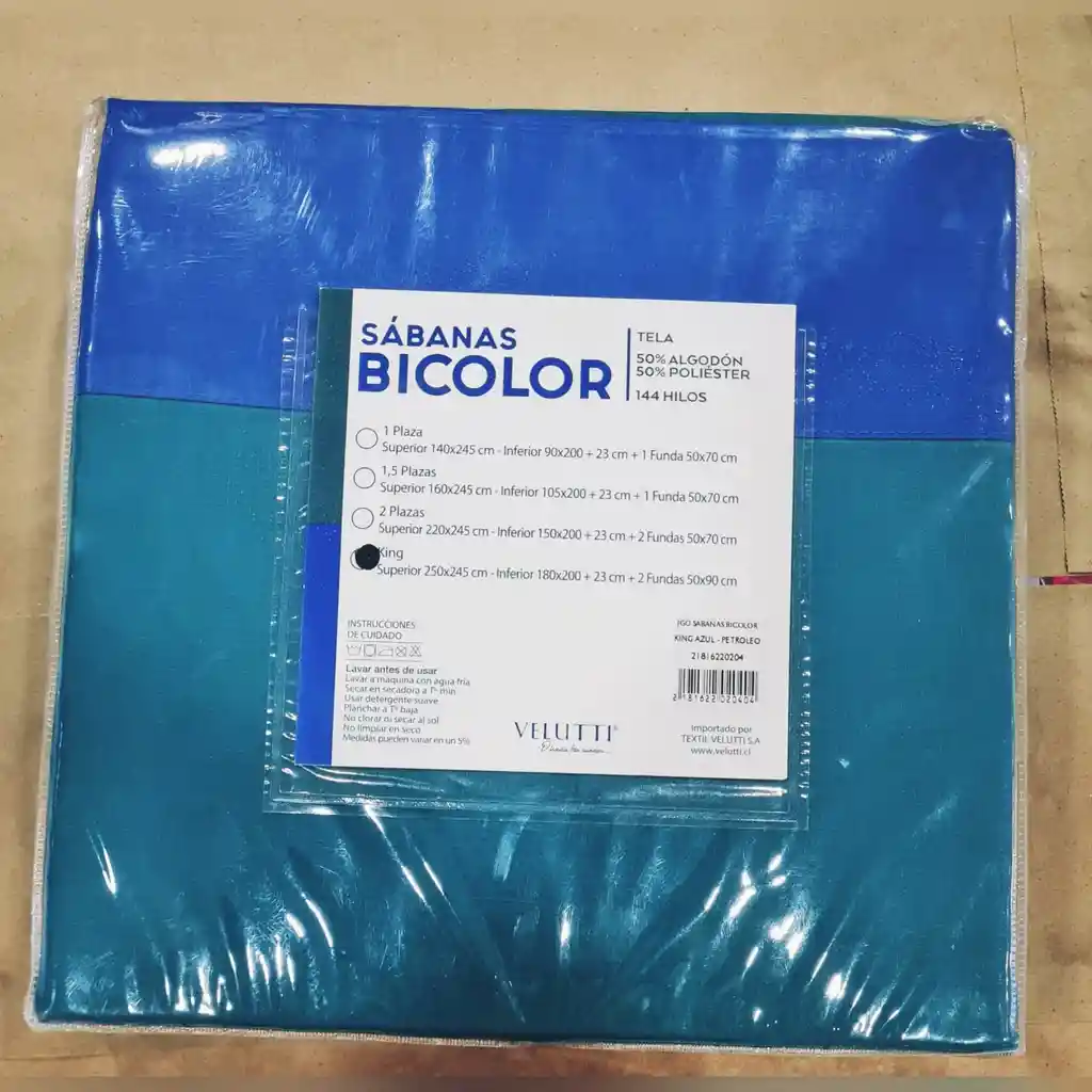 Juego De Sabanas Bicolor King Azul-petroleo 144 Hilos / 50% Algodón / 50 % Poliester Velutti 250*245cm