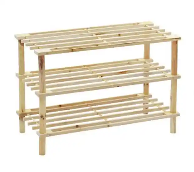 Zapatero Organizador De Madera Con 3 Niveles Cafe Claro Rectangular