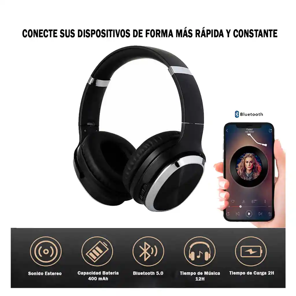 Audífonos Bluetooth Con Parlantes 2 En 1 Wireless Sodo Mh14 Negro