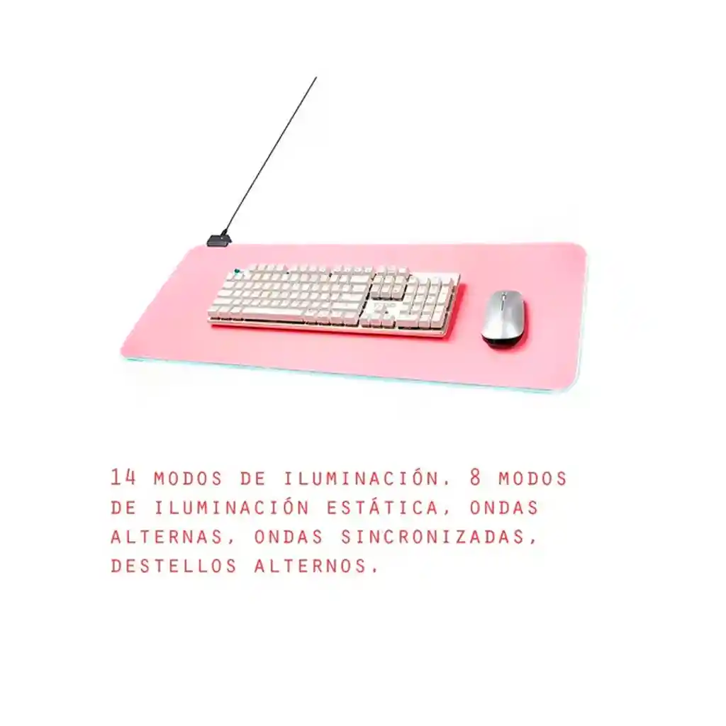 Mousepad Gamer Led Rgb Usb 80x30cm Rosado