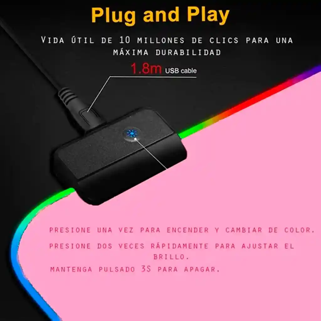 Mousepad Gamer Led Rgb Usb 80x30cm Rosado