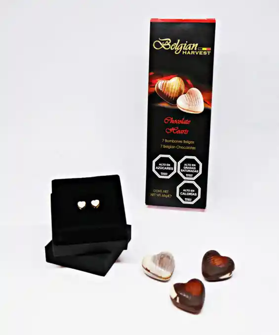 Aros Corazón Baño De Oro 18k + Chocolates Gratis