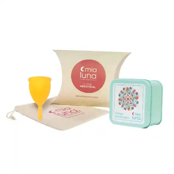 Copa Menstrual Mialuna Naranja S + Pastillas Esterilizadoras (6 Unidades) Con Caja