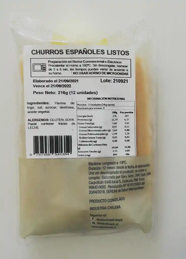 Churro Español Prefrito 12 Unidades