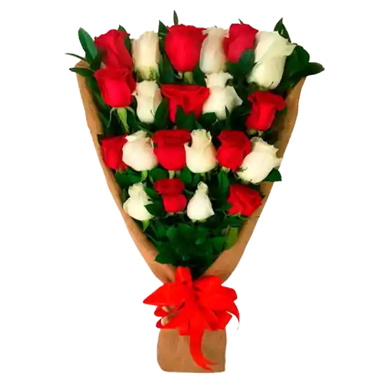 Ramo Extendido Con 24 Rosas Importadas Rojo Blanco