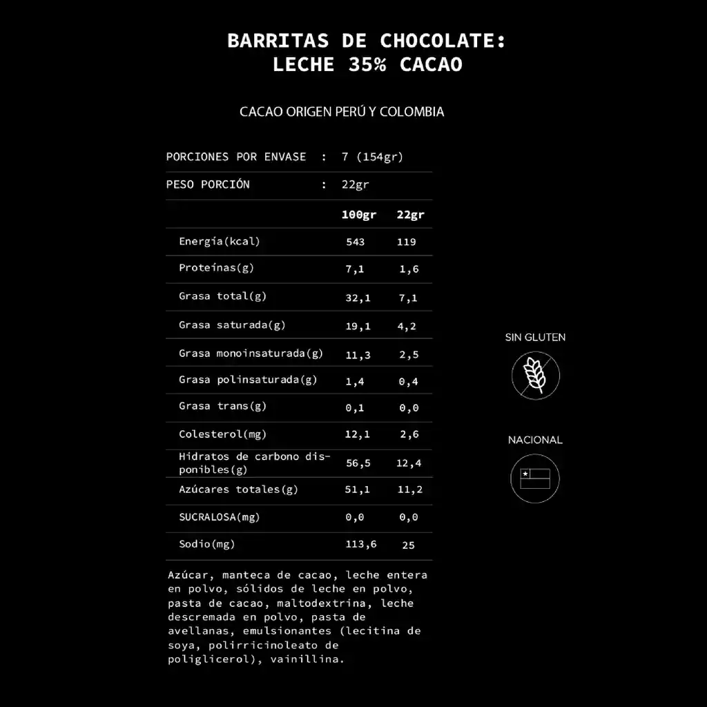 Barritas De Chocolate De Leche, 35% Cacao