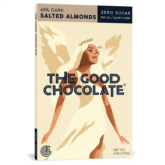 The Good Chocolate - Chocolate Keto Salted Almonds Dark 65% (orgánico, Sin Azúcar, Vegano) 70g