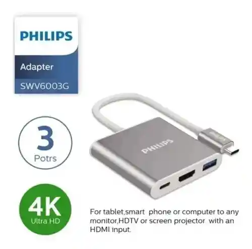 Philips Adaptador Multifuncion Usb-C A Hdtv 4K 3En1Swv6003G