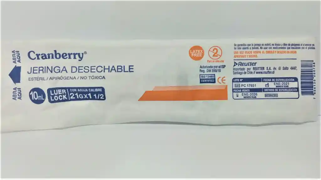 Cranberry Jeringa Desechable10 Ml 21Gx11/2 X 1 Und