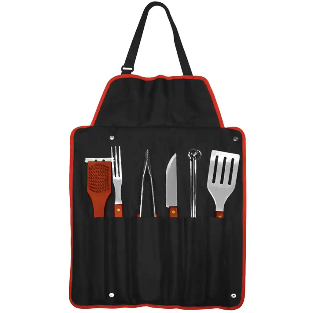 Delantal Asado Parrilla Negro Con 9 Herramientas