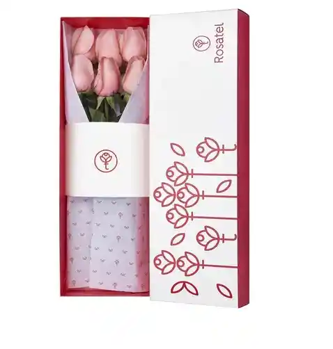 Caja Blanca Con 6 Rosas Rosadas