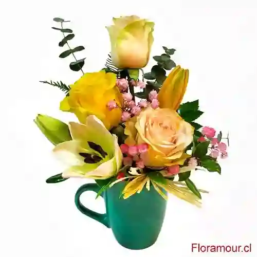 Bonjour - Taza Con Rosas Y Flores Mixtas