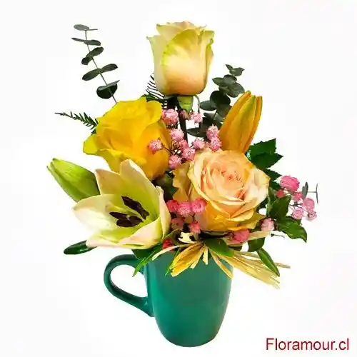 Bonjour - Taza Con Rosas Y Flores Mixtas