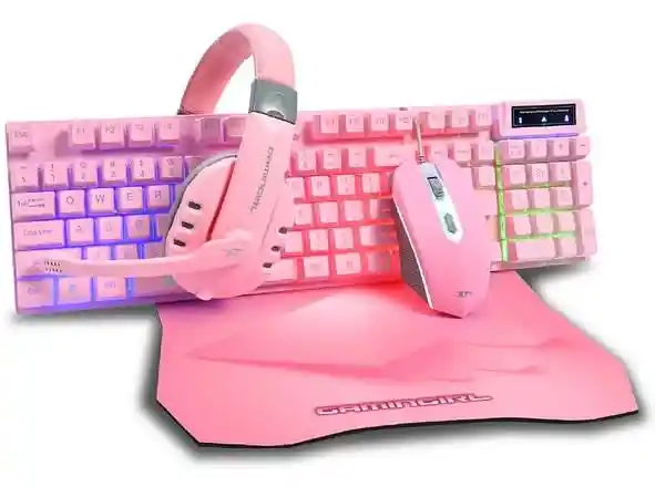 3dfx Kit Gaming 4 En 1 Gamingirl (teclado-mouse-pad Mouse-audífonos) Rosado