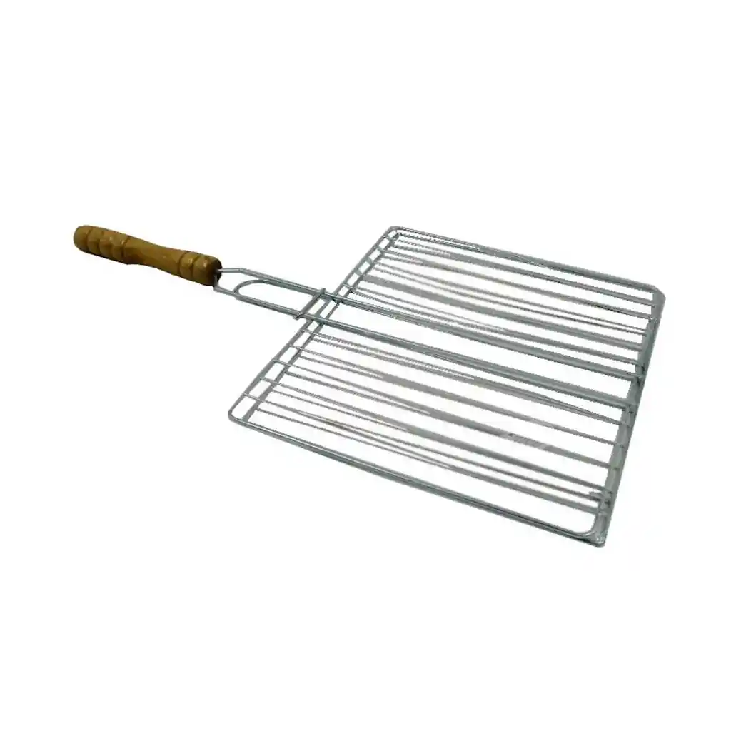 Parrilla Asado Rejilla Metal Mango Madera 40x22 Cm