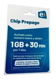 Entel · Chip Prepago 1gb + 30 Min Por 7 Dias